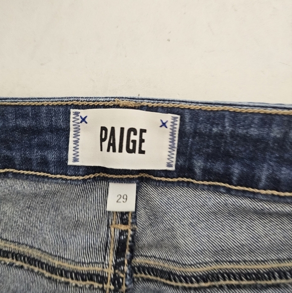 Paige Kylie Crop Blue Mid Rise Distressed Jeans 29 Preowned - Picture 7 of 8